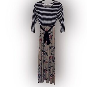 Striped Navy and Floral Maxi Dress